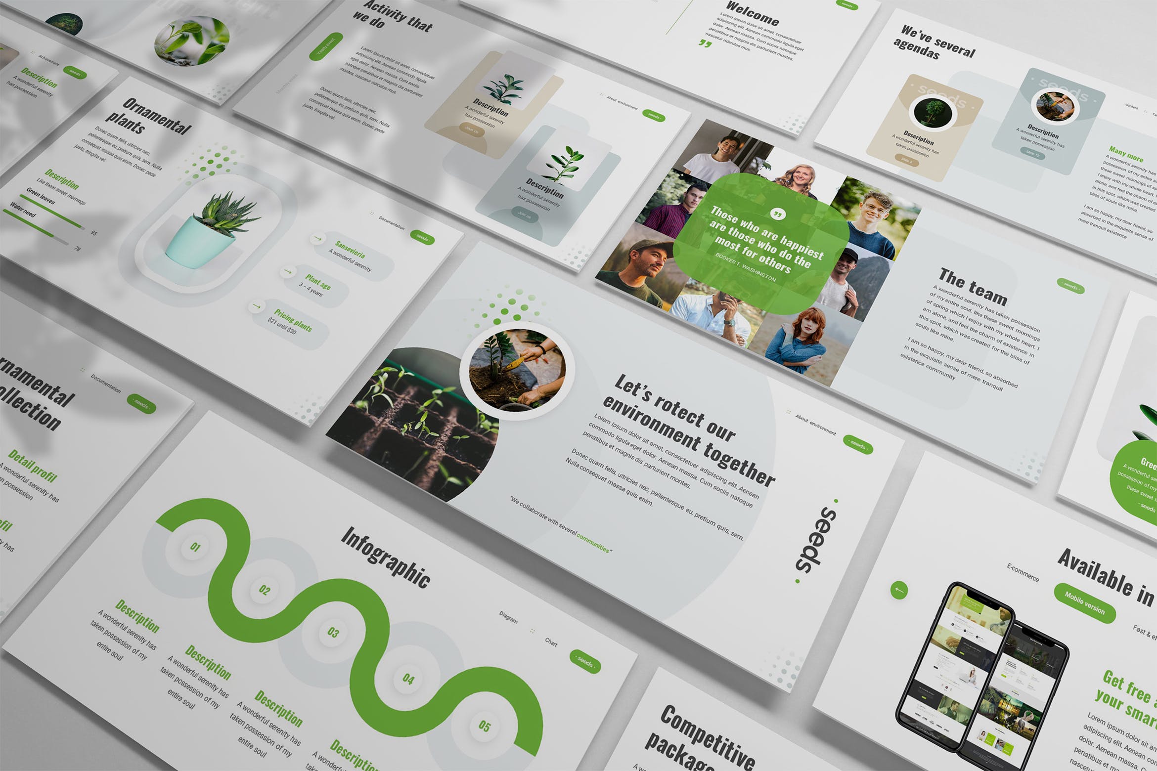 多用途现代绿色主题PowerPoint模板 Seeds – Nature Powerpoint Template_51PPT模板 国外幻灯片 ...
