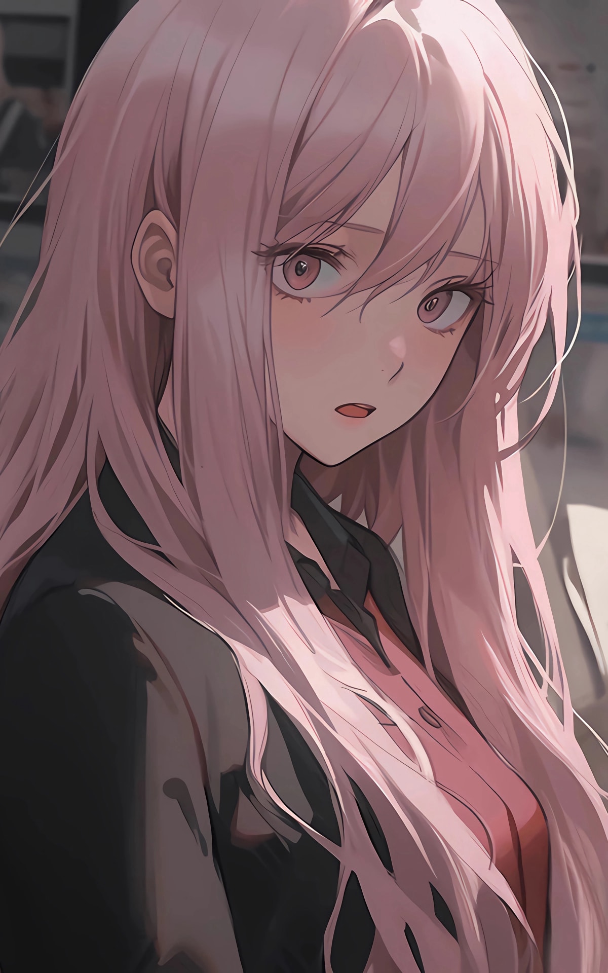粉色长发动漫美女4K手机壁纸高清全屏